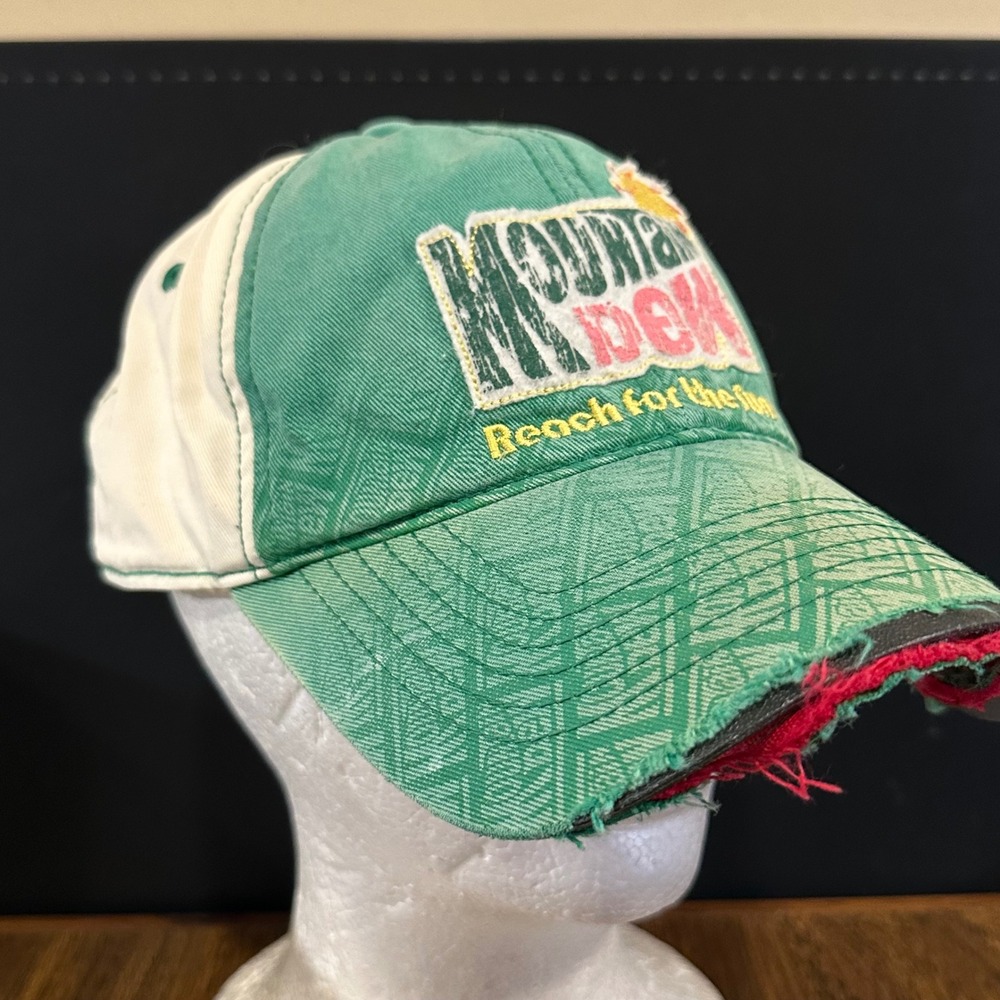 Mountain Dew Reach for the Sun Hat Green White Distressed